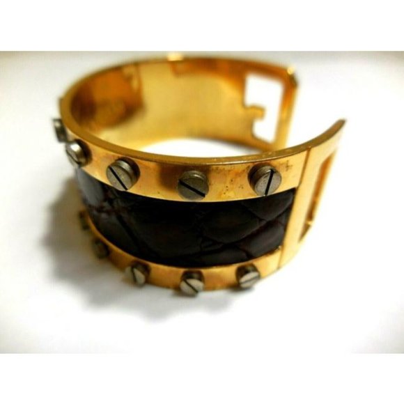 Dolce and Gabbana Brown Croc Gold Tone Cuff - Picture 6 of 11